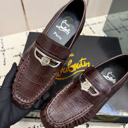 CHRISTIAN LOUBOUTIN 26S LOAFERS IN DARK BROWN CROCODILE-EMBOSSED CALFSKIN