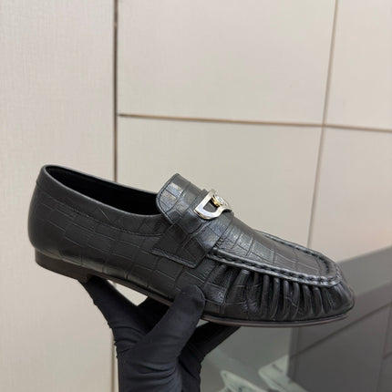 CHRISTIAN LOUBOUTIN 26S LOAFERS IN BLACK CROCODILE-EMBOSSED CALFSKIN