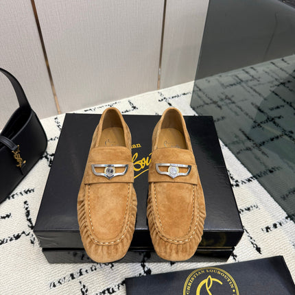 CHRISTIAN LOUBOUTIN 26S LOAFERS IN CAMEL BROWN SUEDE