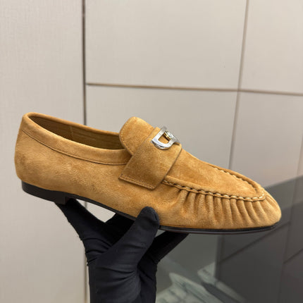 CHRISTIAN LOUBOUTIN 26S LOAFERS IN CAMEL BROWN SUEDE