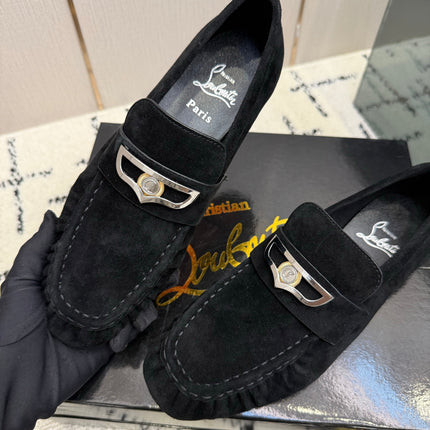CHRISTIAN LOUBOUTIN 26S LOAFERS IN BLACK SUEDE