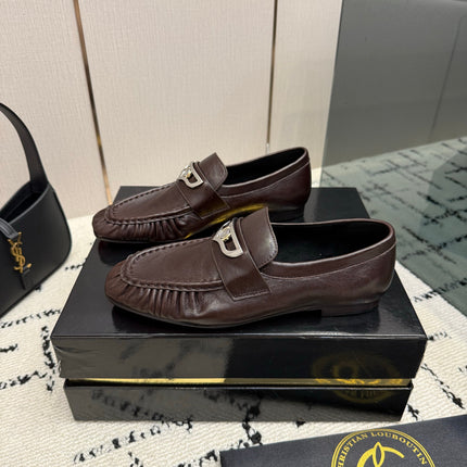 CHRISTIAN LOUBOUTIN 26S LOAFERS IN DARK BROWN CALFSKIN WITH SILVER HARDWARE
