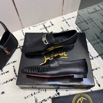 CHRISTIAN LOUBOUTIN 26S LOAFERS IN BLACK CALFSKIN WITH SILVER HARDWARE