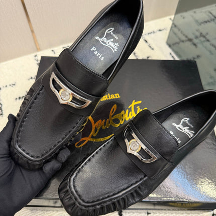 CHRISTIAN LOUBOUTIN 26S LOAFERS IN BLACK CALFSKIN WITH SILVER HARDWARE