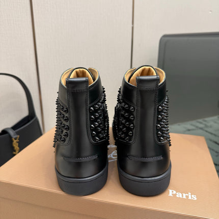 CHRISTIAN LOUBOUTIN 26S HIGH-TOP STUDDED SNEAKERS IN BLACK CALFSKIN