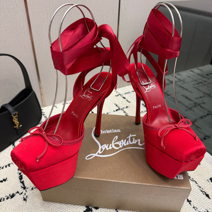 CHRISTIAN LOUBOUTIN 26S HIGH HEELS 145 MM IN RED SATIN