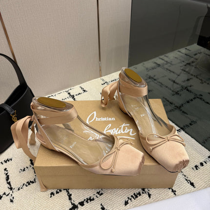 CHRISTIAN LOUBOUTIN 26S FLAT SHOES IN BEIGE SATIN