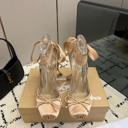 CHRISTIAN LOUBOUTIN 26S BOW-TIE HIGH HEEL 105 MM IN BEIGE SATIN