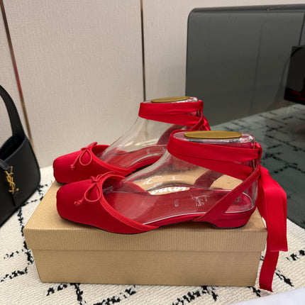 CHRISTIAN LOUBOUTIN 26S FLAT SHOES IN RED SATIN