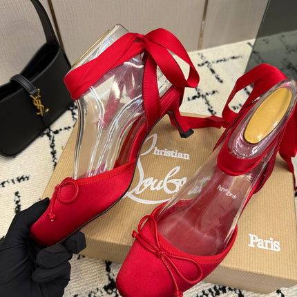 CHRISTIAN LOUBOUTIN 26S BOW-TIE HIGH HEEL 65 MM IN RED SATIN