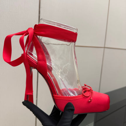 CHRISTIAN LOUBOUTIN 26S BOW-TIE HIGH HEEL 105 MM IN RED SATIN