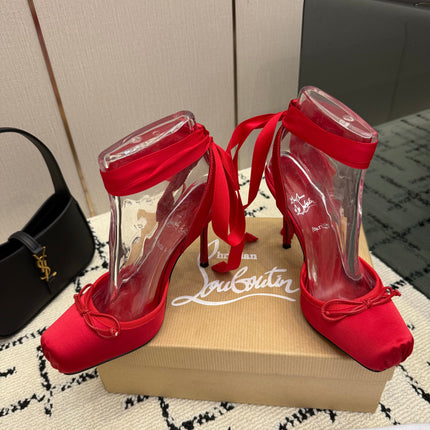 CHRISTIAN LOUBOUTIN 26S BOW-TIE HIGH HEEL 105 MM IN RED SATIN