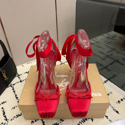 CHRISTIAN LOUBOUTIN 26S BOW-TIE HIGH HEEL 105 MM IN RED SATIN
