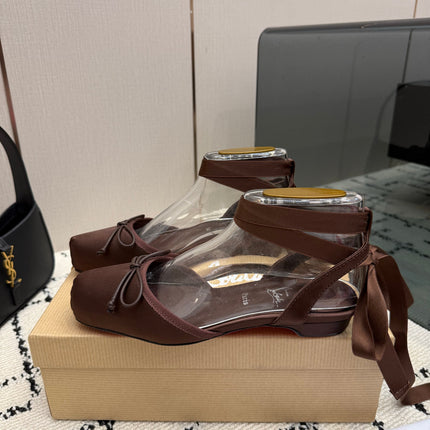 CHRISTIAN LOUBOUTIN 26S FLAT SHOES IN BROWN SATIN