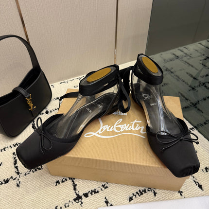 CHRISTIAN LOUBOUTIN 26S FLAT SHOES IN BLACK SATIN