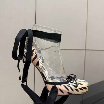 CHRISTIAN LOUBOUTIN 26S BOW-TIE HIGH HEEL 105 MM IN BLACK MIX BEIGE SATIN