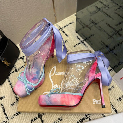 CHRISTIAN LOUBOUTIN 26S BOW-TIE HIGH HEEL 105 MM IN MULTICOLOR PASTEL SATIN