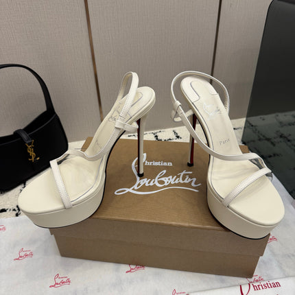 CHRISTIAN LOUBOUTIN 26S HIGH HEEL SANDALS 145 MM IN CREAM WHITE SMOOTH CALFSKIN