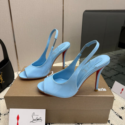 CHRISTIAN LOUBOUTIN 26S SLINGBACK HEELS 100 MM IN LIGHT BLUE PATENT CALFSKIN