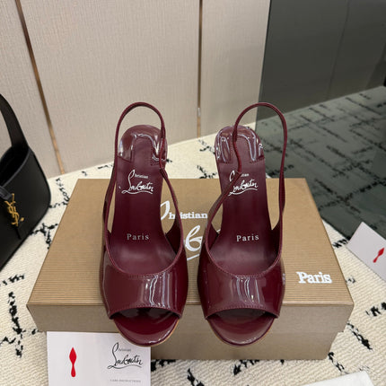 CHRISTIAN LOUBOUTIN 26S SLINGBACK HEELS 100 MM IN DARK RED PATENT CALFSKIN