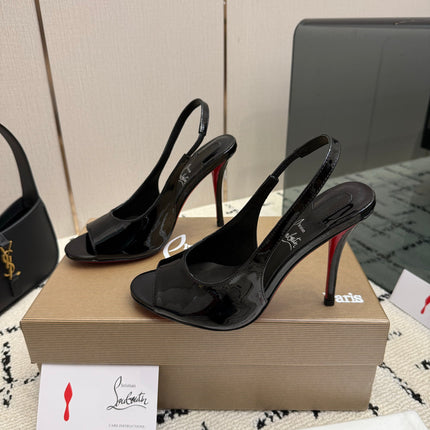 CHRISTIAN LOUBOUTIN 26S SLINGBACK HEELS 100 MM IN BLACK PATENT CALFSKIN