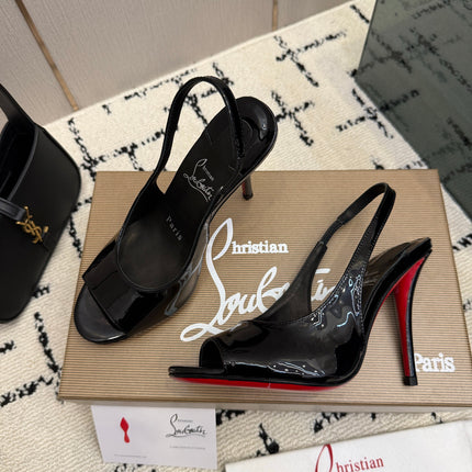 CHRISTIAN LOUBOUTIN 26S SLINGBACK HEELS 100 MM IN BLACK PATENT CALFSKIN