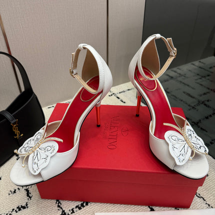 VALENTINO 26S ANKLE STRAP BUTTERFLY SANDALS IN WHITE CALFSKIN