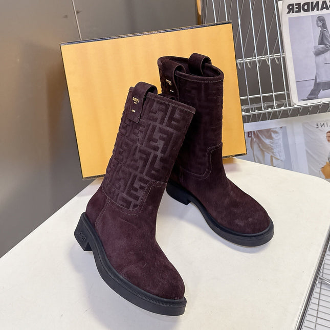 FENDI 25S BOOTS IN DARK CHOCOLATE BROWN SUEDE