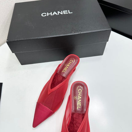 CHANEL 26S HIGH HEELS MULES 35 MM IN RED MESH