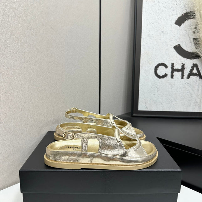 CHANEL 26S FLAT SANDALS IN GOLD LAMBSKIN