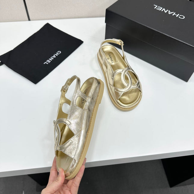 CHANEL 26S FLAT SANDALS IN GOLD LAMBSKIN