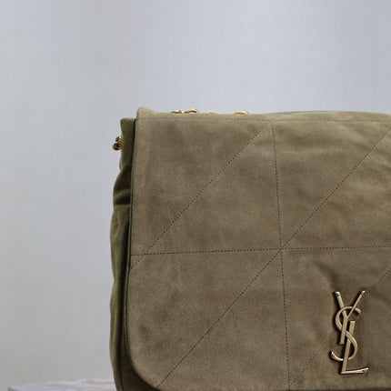 YSL 25S LARGE JAMIE 43 IN MUTED KHAKI SUEDE GOLD HARDWARE