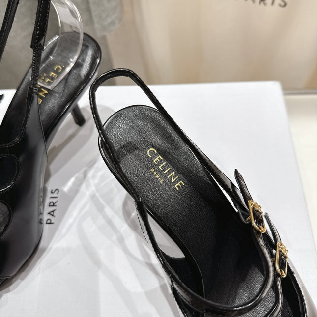 JUDY DOUBLE STRAP MARY JANE SLINGBACK 65MM IN BLACK SHINY CALFSKIN AND SILVER SNAKE EMBOSSED LEATHER