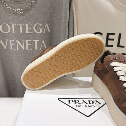 PRADA 26S PLATFORM SNEAKERS 50MM IN BROWN SUEDE AND WATERPROOF FABRIC
