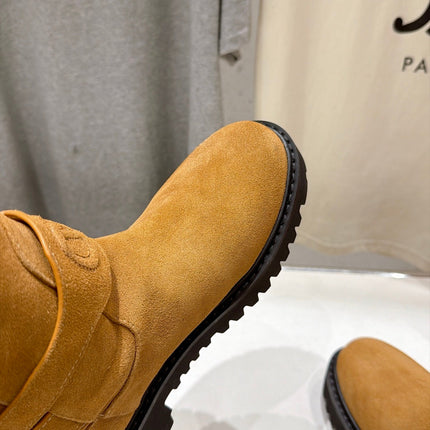 VALENTINO 26S KNEE HIGH BOOTS IN CAMEL BROWN SUEDE WITH LOGO STRAP