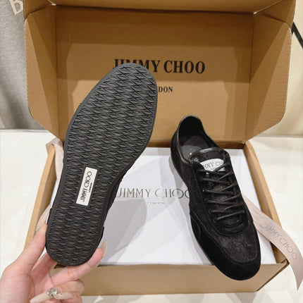 JIMMY CHOO 26S SNEAKERS IN BLACK LACE MIX SUEDE
