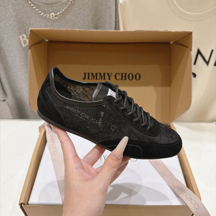 JIMMY CHOO 26S SNEAKERS IN BLACK LACE MIX SUEDE