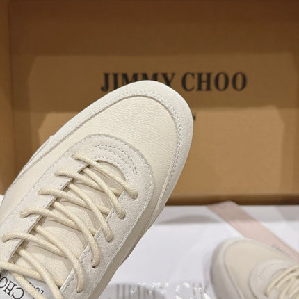JIMMY CHOO 26S SNEAKERS IN LIGHT CREAM BEIGE CALFSKIN MIX SUEDE