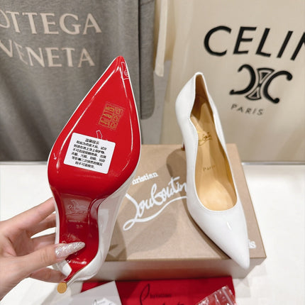 CHRISTIAN LOUBOUTIN 26S SCALLOPED EDGE HEELS 105 MM IN WHITE GLOSSY CALFSKIN