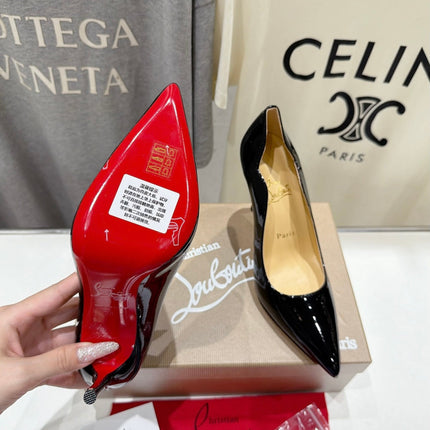 CHRISTIAN LOUBOUTIN 26S SCALLOPED EDGE HEELS 105 MM IN BLACK GLOSSY CALFSKIN