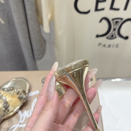 CHRISTIAN LOUBOUTIN 26S HEEL SANDALS 105 MM IN METALLIC GOLD CALFSKIN RHINESTONE-EMBELLISHED