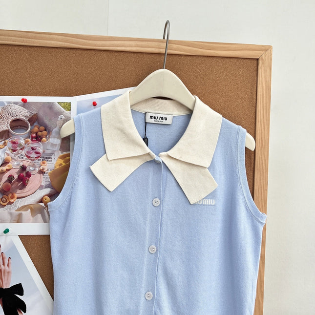 MIUMIU 26S SLEEVELESS KNIT POLO TOP 1375