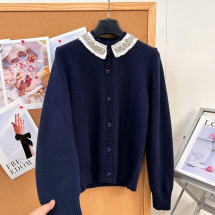 PRADA 26S LACE-COLLAR KNIT CARDIGAN 1287