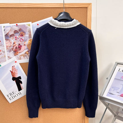 PRADA 26S LACE-COLLAR KNIT CARDIGAN 1287