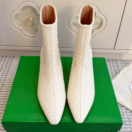 BOTTEGA VENETA 26S ANKLE BOOTS 45 MM IN CREAM WHITE BRAIDED LAMBSKIN