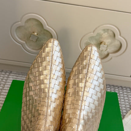 BOTTEGA VENETA 26S ANKLE BOOTS 45 MM IN METALLIC GOLD BRAIDED LAMBSKIN