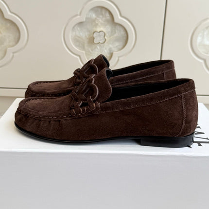 LOEWE 26S ANAGRAM LOAFERS IN DARK BROWN SUEDE