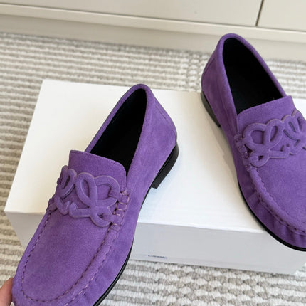 LOEWE 26S ANAGRAM LOAFERS IN PURPLE SUEDE