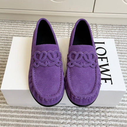 LOEWE 26S ANAGRAM LOAFERS IN PURPLE SUEDE