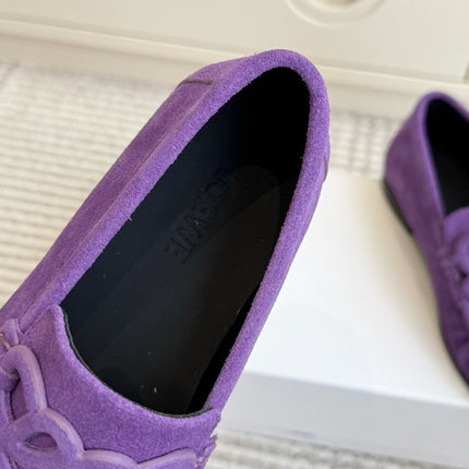 LOEWE 26S ANAGRAM LOAFERS IN PURPLE SUEDE